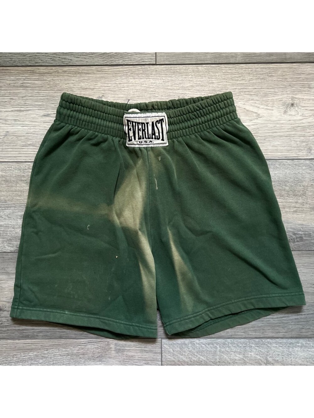 Vintage Everlast Men's M Gym Lifting Cotton Sweat Shorts Elastic Waist Green USA